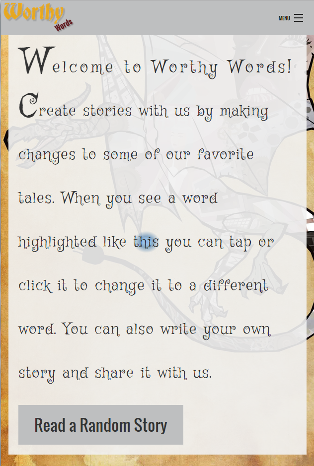 The main page of Worthy Words the app